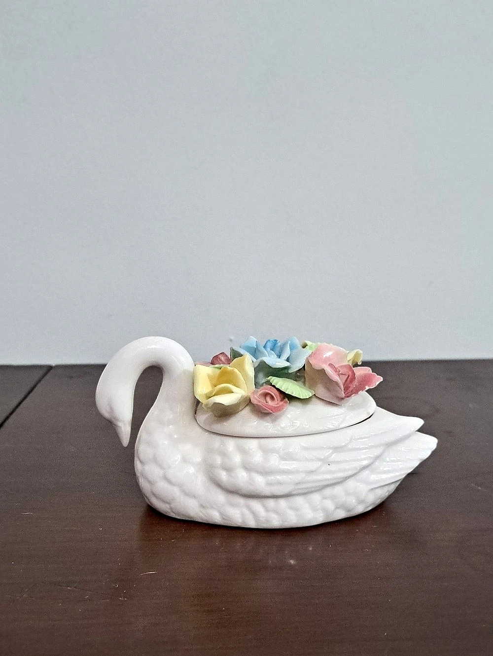 Vintage White & Pink Swan Floral Trinket Dish